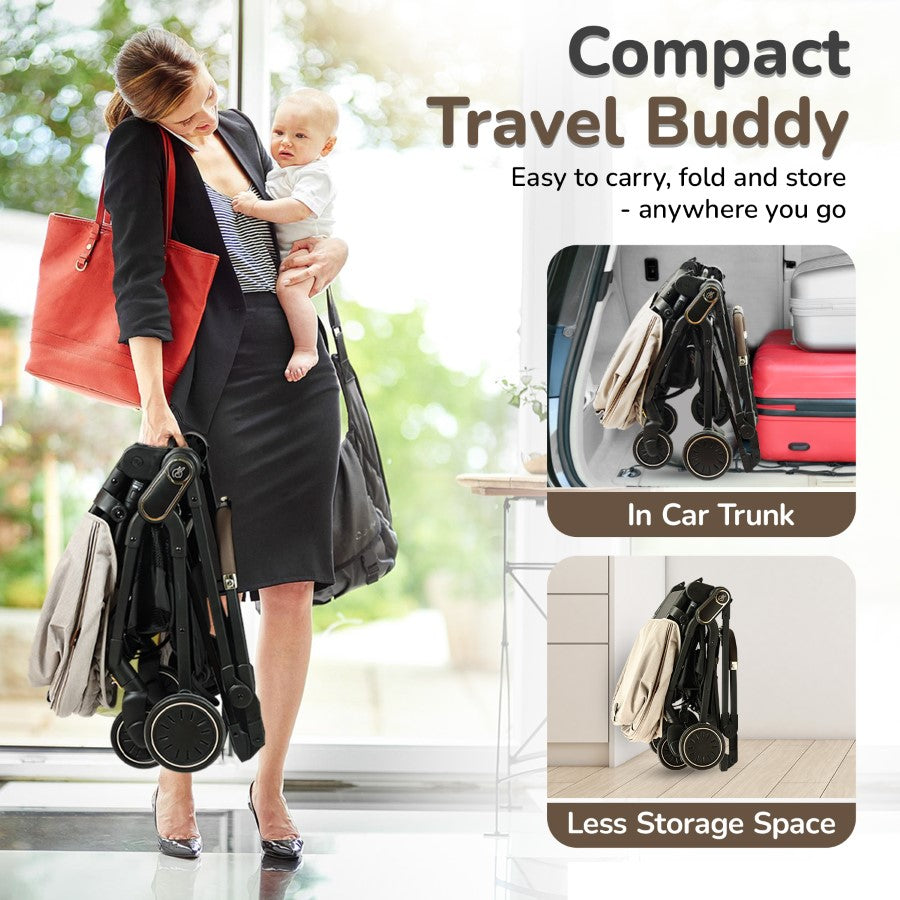 Street Smart Regal 2-Way Reversible Baby Stroller with One-Hand Fold & 5-Point Safety Harness - Beige