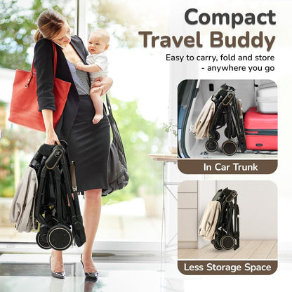 Street Smart Regal 2-Way Reversible Baby Stroller with One-Hand Fold & 5-Point Safety Harness - Beige