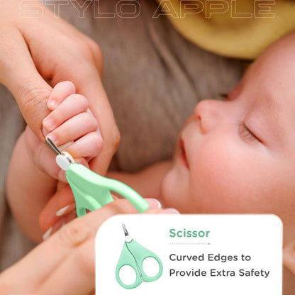 Stylo Apple Baby Manicure Set Nail Cutter & Nail Filer, Scissor, Tweezer, Ear Pick - Green