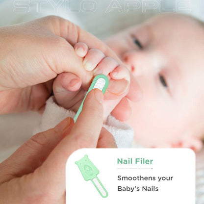 Stylo Apple Baby Manicure Set Nail Cutter & Nail Filer, Scissor, Tweezer, Ear Pick - Green