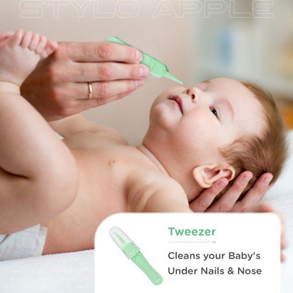 Stylo Apple Baby Manicure Set Nail Cutter & Nail Filer, Scissor, Tweezer, Ear Pick - Green