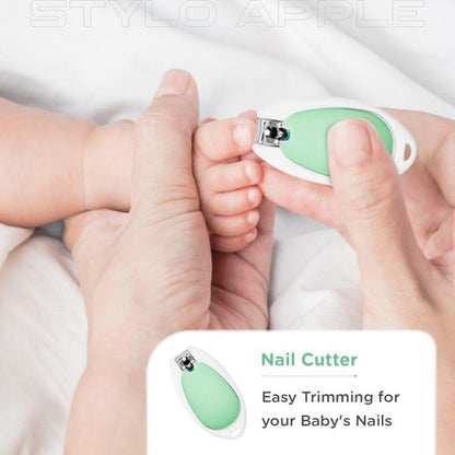Stylo Apple Baby Manicure Set Nail Cutter & Nail Filer, Scissor, Tweezer, Ear Pick - Green