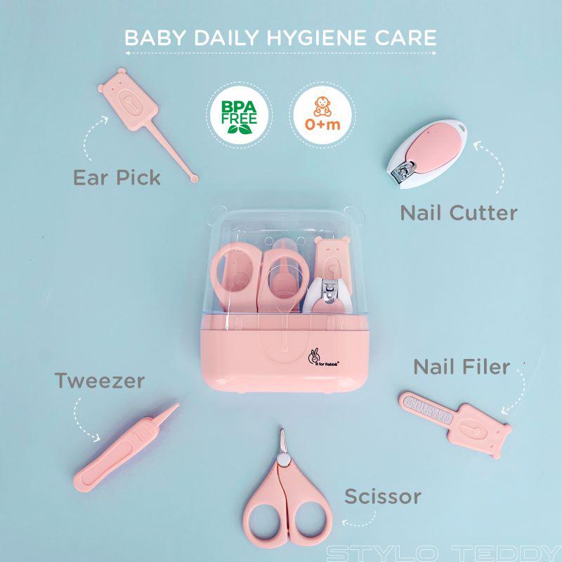 Stylo Teddy Baby Manicure Set Nail Cutter & Nail Filer, Scissor, Tweezer, Ear Pick - Pink