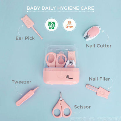 Stylo Teddy Baby Manicure Set Nail Cutter & Nail Filer, Scissor, Tweezer, Ear Pick - Pink