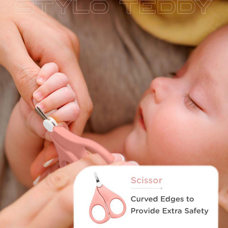 Stylo Teddy Baby Manicure Set Nail Cutter & Nail Filer, Scissor, Tweezer, Ear Pick - Pink