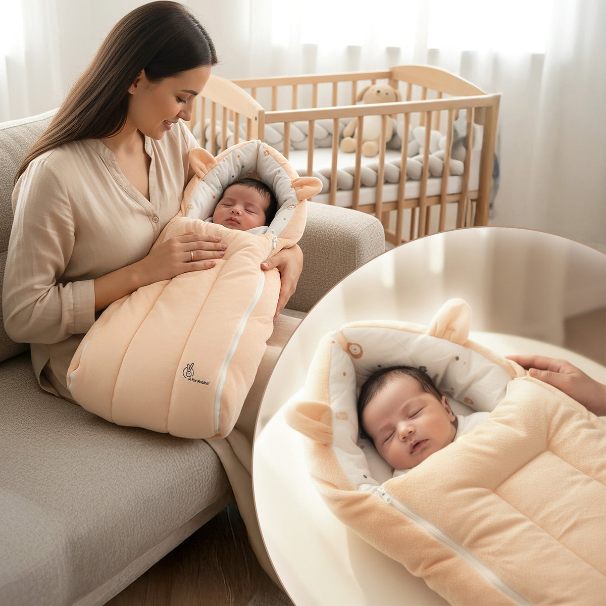 Snuggy Cucoon Baby Nest - Soft, Comfortable & Multi-Purpose Nest for Newborns 0-6 months babies - Teddy Beige