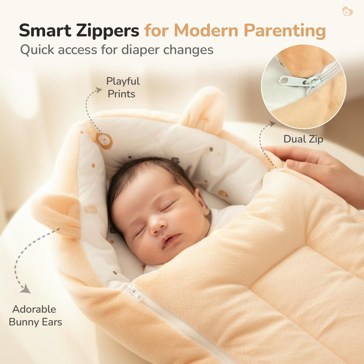 Snuggy Cucoon Baby Nest - Soft, Comfortable & Multi-Purpose Nest for Newborns 0-6 months babies - Teddy Beige