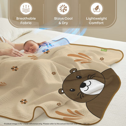 Softkins Muslin Baby Quilt - Breathable Cotton, Lightweight & Multipurpose Baby Blanket - Teddy Beige