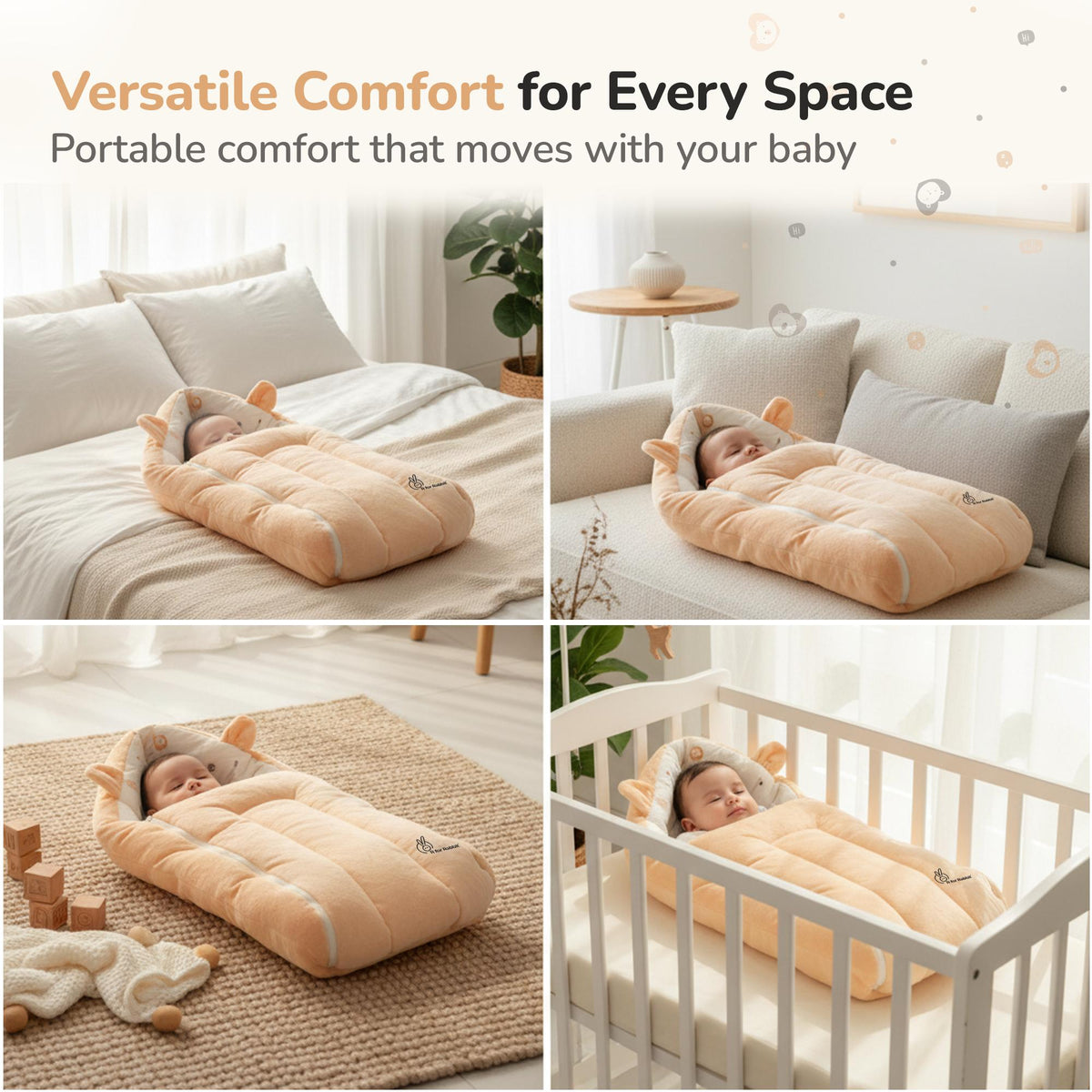 Snuggy Cucoon Baby Nest - Soft, Comfortable & Multi-Purpose Nest for Newborns 0-6 months babies - Teddy Beige