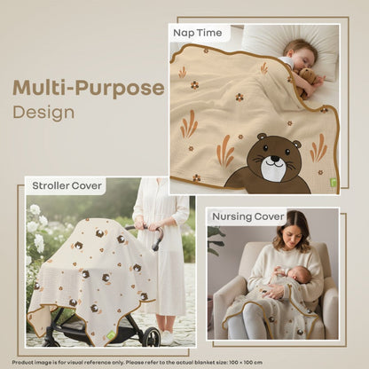 Softkins Muslin Baby Quilt - Breathable Cotton, Lightweight & Multipurpose Baby Blanket - Teddy Beige