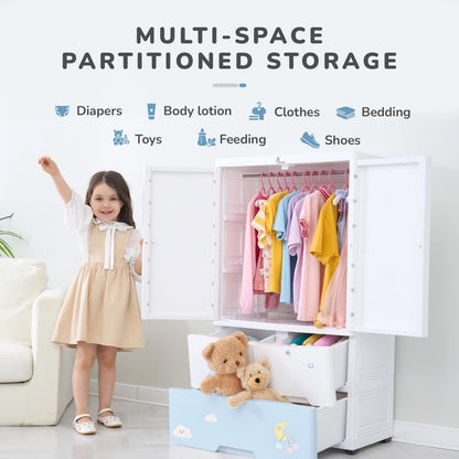 Kiddo Korner Stellar Storage Organizer Cupboard For Kids With Rustproof Stainless Steel Rods - Teddy Blue
