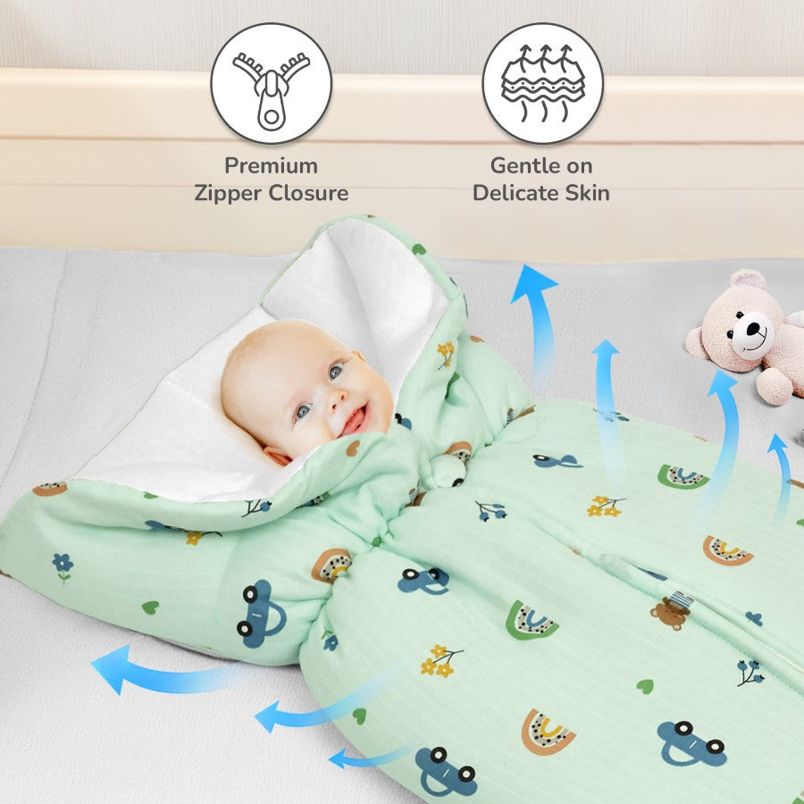 Snuggy Bliss 100% Muslin Cotton Baby Bedding for Newborns (0–6 Months) - Teddy Green
