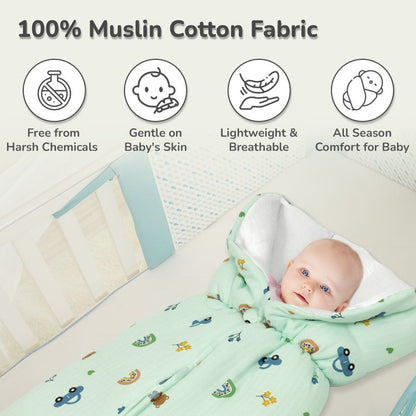 Snuggy Bliss 100% Muslin Cotton Baby Bedding for Newborns (0–6 Months) - Teddy Green