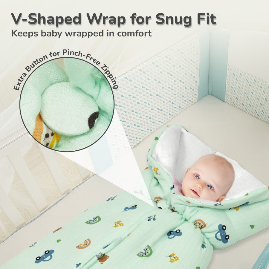 Snuggy Bliss 100% Muslin Cotton Baby Bedding for Newborns (0–6 Months) - Teddy Green
