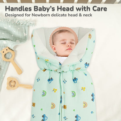 Snuggy Bliss 100% Muslin Cotton Baby Bedding for Newborns (0–6 Months) - Teddy Green