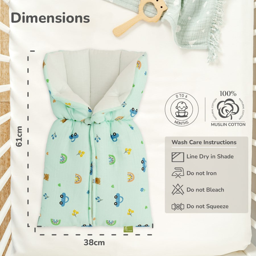 Snuggy Bliss 100% Muslin Cotton Baby Bedding for Newborns (0–6 Months) - Teddy Green