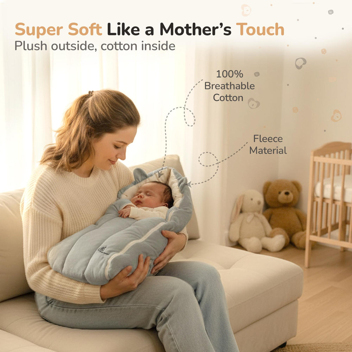 Snuggy Cucoon Baby Nest - Soft, Comfortable & Multi-Purpose Nest for Newborns 0-6 months babies - Teddy Grey