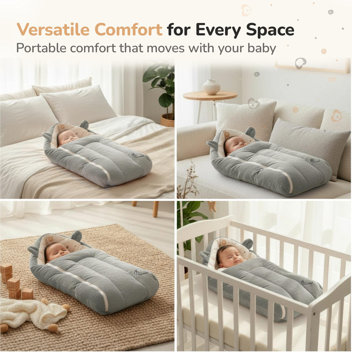 Snuggy Cucoon Baby Nest - Soft, Comfortable & Multi-Purpose Nest for Newborns 0-6 months babies - Teddy Grey