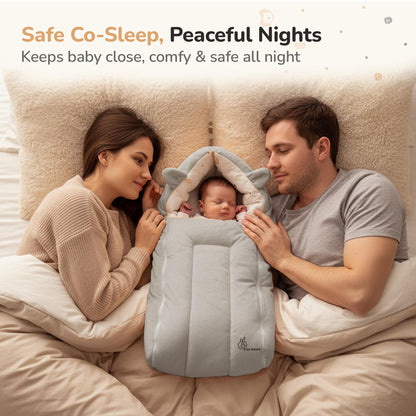 Snuggy Cucoon Baby Nest - Soft, Comfortable & Multi-Purpose Nest for Newborns 0-6 months babies - Teddy Grey