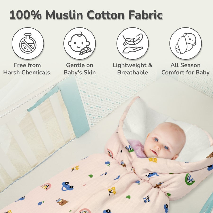 Snuggy Bliss 100% Muslin Cotton Baby Bedding for Newborns (0–6 Months) - Teddy Pink