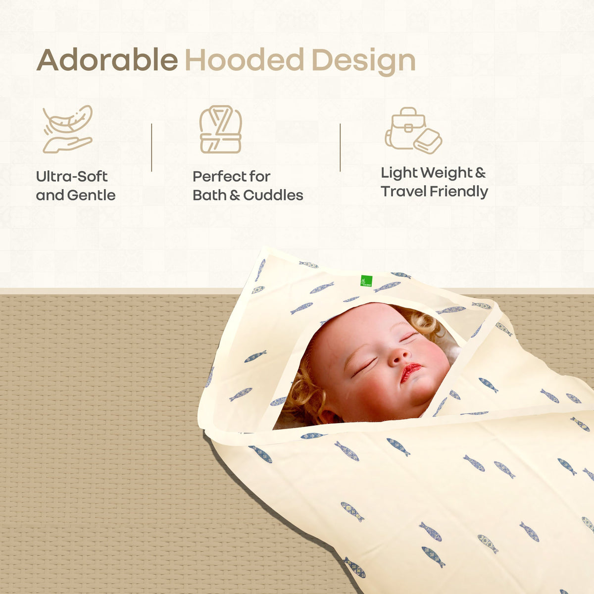 Softkins Baby Hooded Knit Towel with 100% Natural Cotton, Soft & Quick Dry - Teddy Farmland