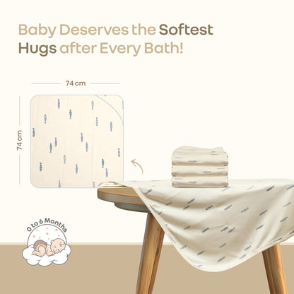 Softkins Baby Hooded Knit Towel with 100% Natural Cotton, Soft & Quick Dry - Teddy Farmland