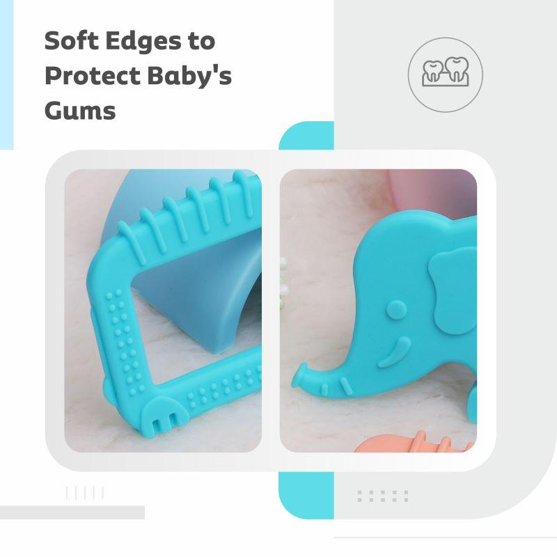 Tiny Bites Safari – Cute Baby Silicone Teether - Elephant Blue