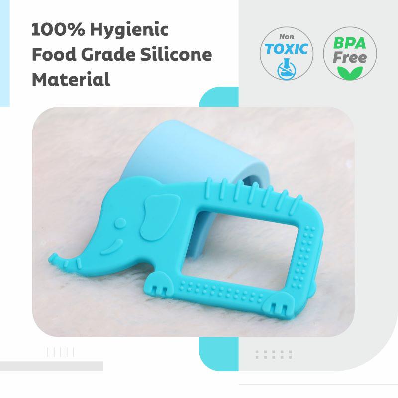 Tiny Bites Safari – Cute Baby Silicone Teether - Elephant Blue + Horse Orange