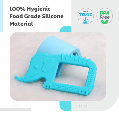 Tiny Bites Safari – Cute Baby Silicone Teether - Elephant Blue + Horse Orange