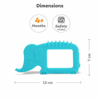 Tiny Bites Safari – Cute Baby Silicone Teether - Elephant Blue + Horse Orange