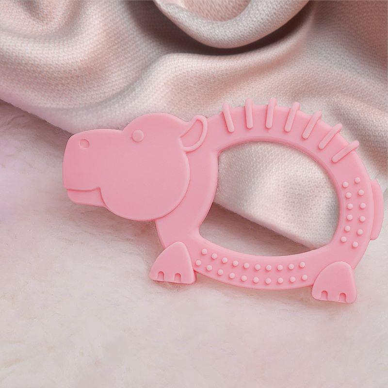 Tiny Bites Safari – Cute Baby Silicone Teether - Hippo Pink