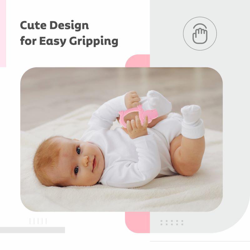 Tiny Bites Safari – Cute Baby Silicone Teether - Hippo Pink