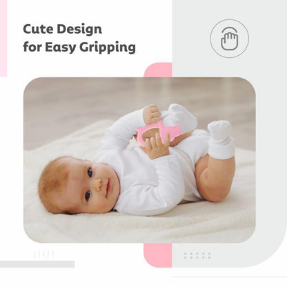 Tiny Bites Safari – Cute Baby Silicone Teether - Hippo Pink