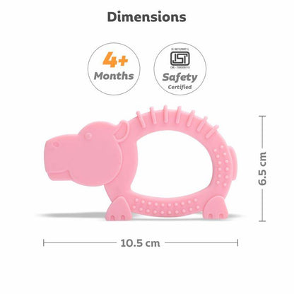 Tiny Bites Safari – Cute Baby Silicone Teether - Hippo Pink
