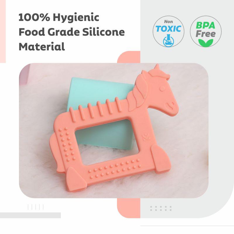 Tiny Bites Safari – Cute Baby Silicone Teether - Horse Orange