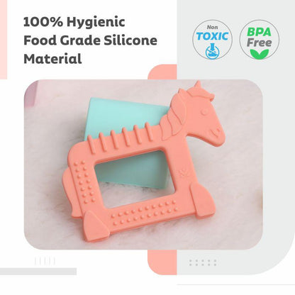 Tiny Bites Safari – Cute Baby Silicone Teether - Horse Orange
