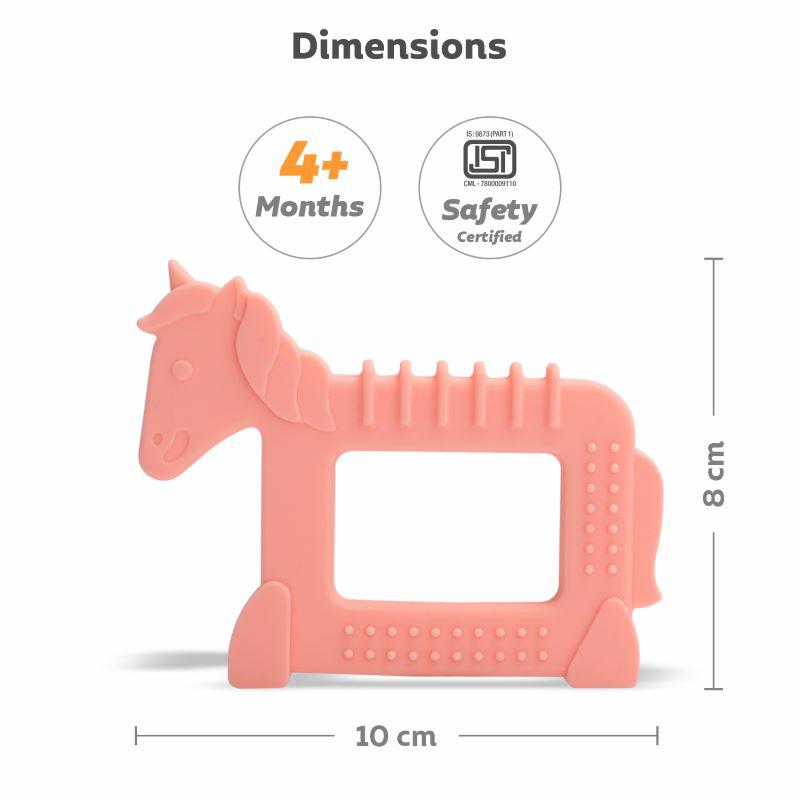 Tiny Bites Safari – Cute Baby Silicone Teether - Horse Orange