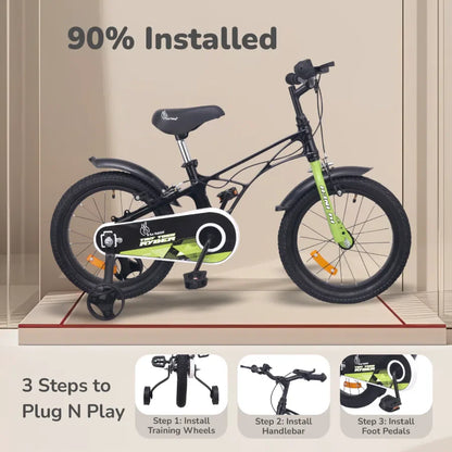Tiny Toes Ryder Bicycle For Kids 14 Inch 90% Plug N Play Installation - Black Green