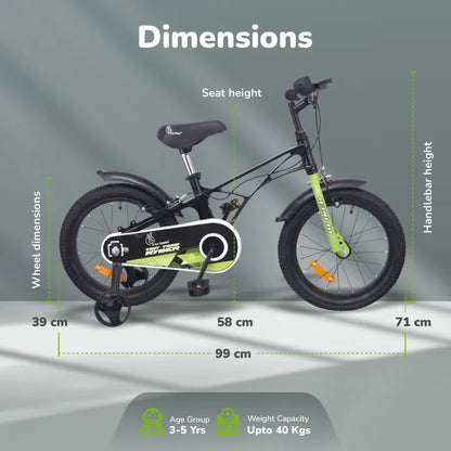 Tiny Toes Ryder Bicycle For Kids 14 Inch 90% Plug N Play Installation - Black Green