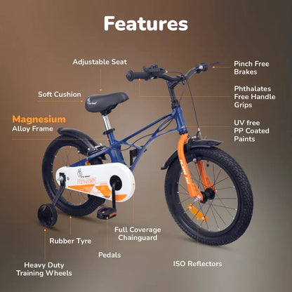 Tiny Toes Ryder Bicycle For Kids 14 Inch 90% Plug N Play Installation - Blue Orange