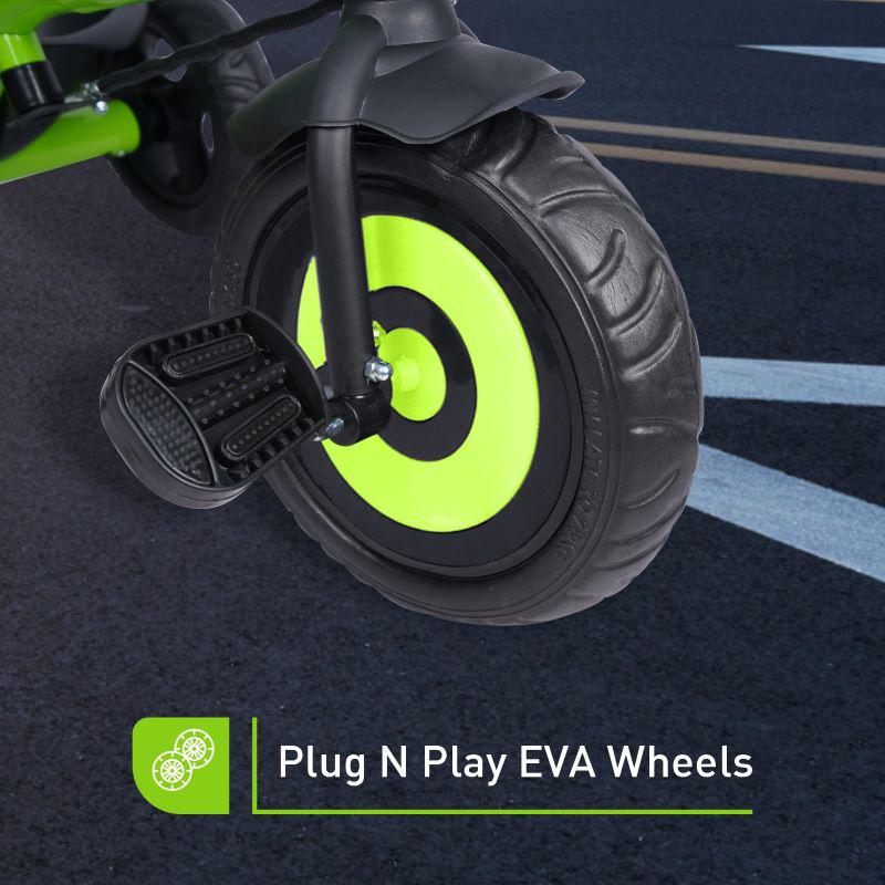 Tiny Toes T20 Ace Tricycle - 2 in 1, EVA Wheels, Adjustable Parental Control, Cup Holder, EVA Wheels, Front & Rear Basket, 1.5-5y - Green