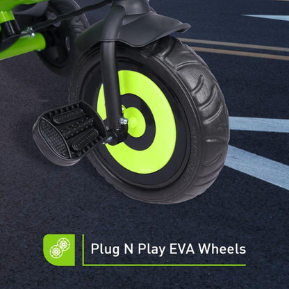 Tiny Toes T20 Ace Tricycle - 2 in 1, EVA Wheels, Adjustable Parental Control, Cup Holder, EVA Wheels, Front & Rear Basket, 1.5-5y - Green