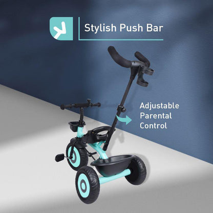 Tiny Toes T20 Ace Tricycle - 2 in 1, EVA Wheels, Adjustable Parental Control, Cup Holder, EVA Wheels, Front & Rear Basket, 1.5-5y - Lake Blue