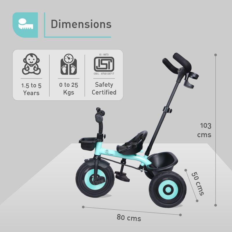 Tiny Toes T20 Ace Tricycle - 2 in 1, EVA Wheels, Adjustable Parental Control, Cup Holder, EVA Wheels, Front & Rear Basket, 1.5-5y - Lake Blue