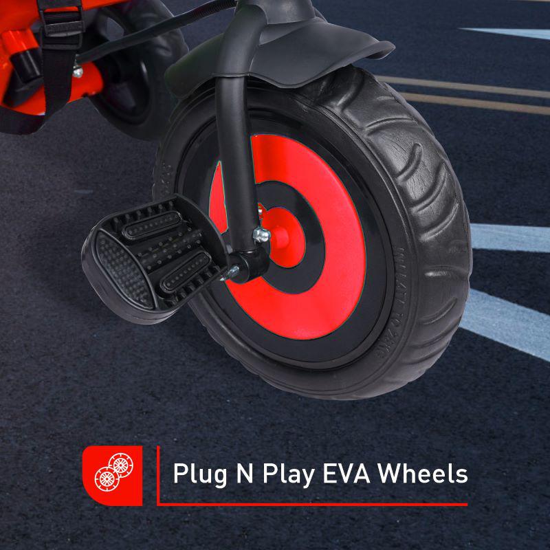 Tiny Toes T20 Ace Tricycle - 2 in 1, EVA Wheels, Adjustable Parental Control, Cup Holder, EVA Wheels, Front & Rear Basket, 1.5-5y - Red