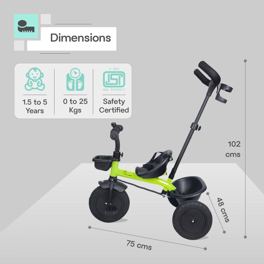 Tiny Toes T20 Plus Tricycle - 2 in 1, Rubber Wheels, Adjustable Parental Control, Cup Holder - Green