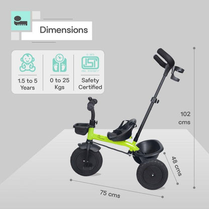 Tiny Toes T20 Plus Tricycle - 2 in 1, Rubber Wheels, Adjustable Parental Control, Cup Holder - Green