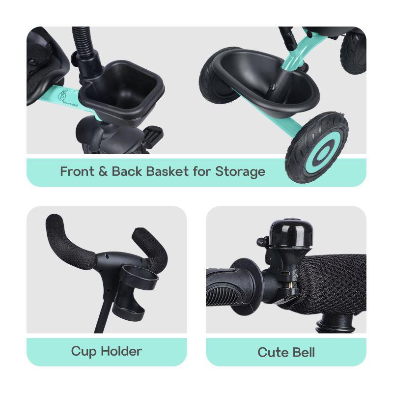 Tiny Toes T20 Plus Tricycle - 2 in 1, Rubber Wheels, Adjustable Parental Control, Cup Holder - Lake Blue