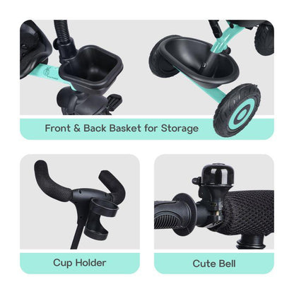 Tiny Toes T20 Plus Tricycle - 2 in 1, Rubber Wheels, Adjustable Parental Control, Cup Holder - Lake Blue