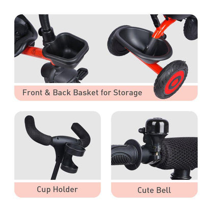 Tiny Toes T20 Plus Tricycle - 2 in 1, Rubber Wheels, Adjustable Parental Control, Cup Holder - Red